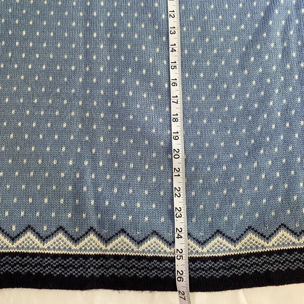VINTAGE LANDS’ END Blue and White 100% Wool Fair Isle Nordic Crew Neck Sweater L - Picture 6 of 6